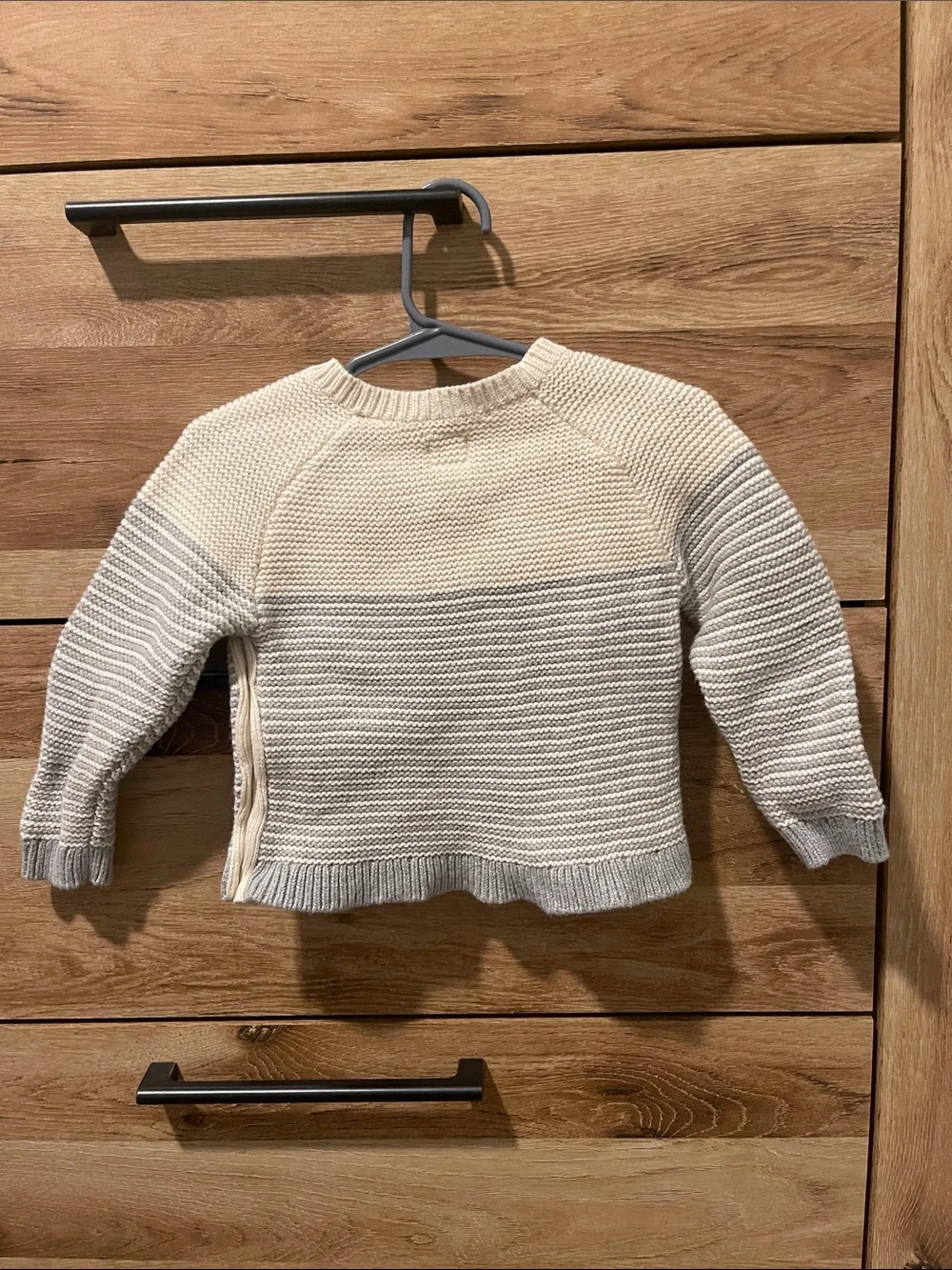 baby GAP Cream and Light Gray Knit Baby Sweater with Button Detail
